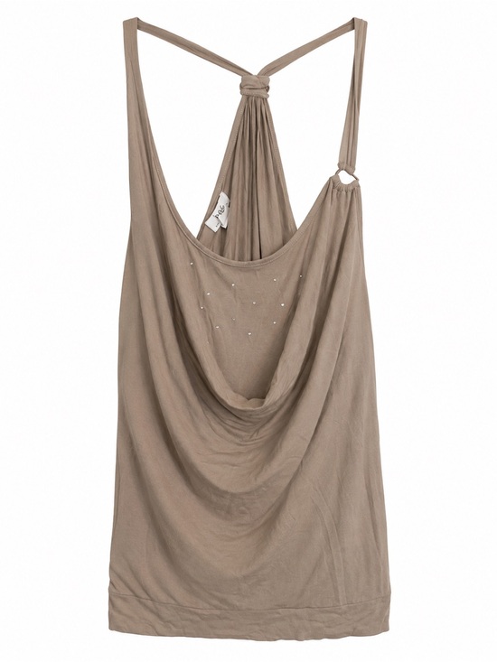 Tops - Sexy Draped Knit Top with Rhinestones – Size L – Beige – Viscose – Made in Europ